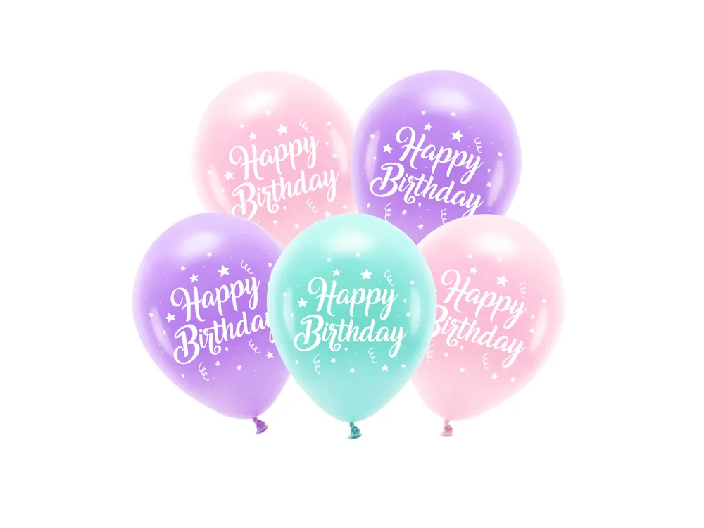 Balony lateksowe Eco Happy Birthday - PartyDeco - 26 cm, 5 szt.