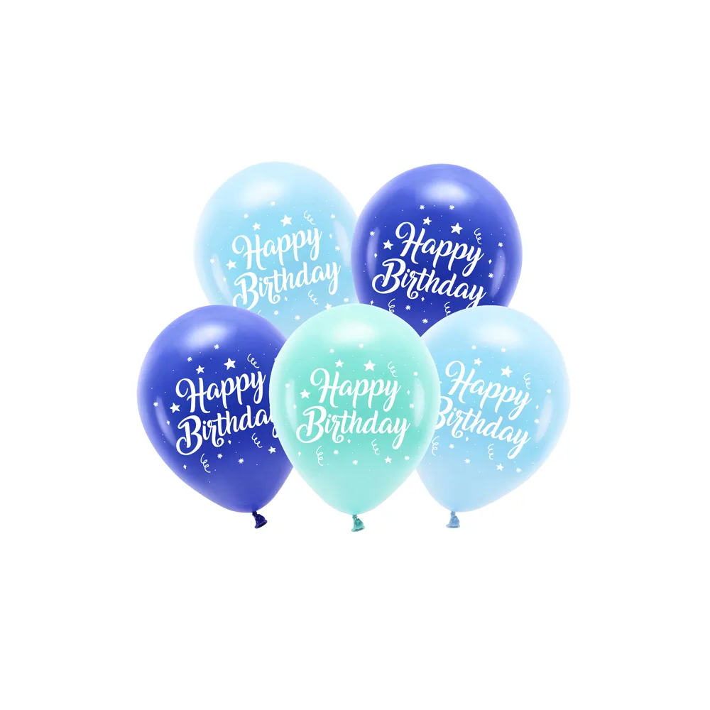 Eco Latex balloons Happy Birthday - PartyDeco - blue, 26 cm, 5 pcs.