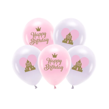 Eco Latex balloons Happy Birthday - PartyDeco - pink, 33 cm, 5 pcs.