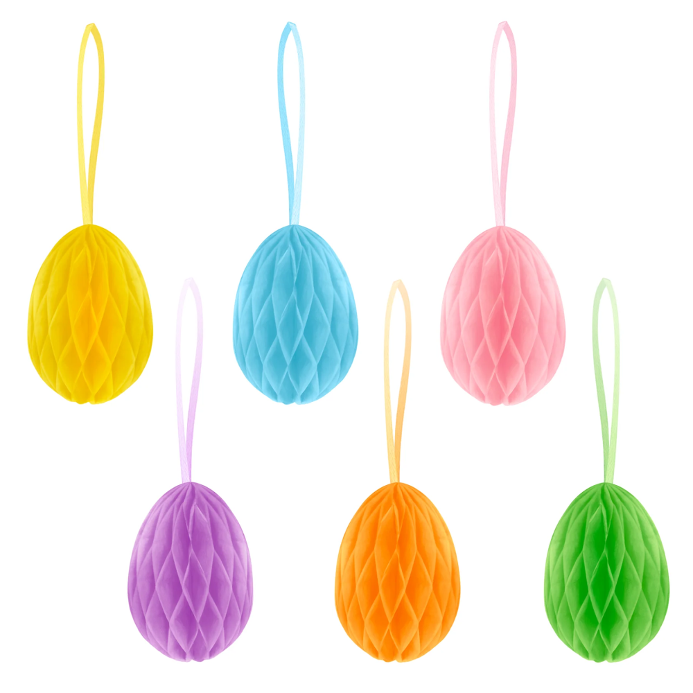 Easter honeycomb hanging decoration - Colorful eggs, 6 pcs.