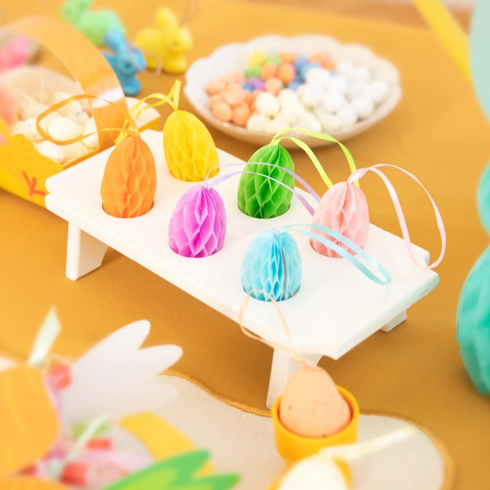 Easter honeycomb hanging decoration - Colorful eggs, 6 pcs.