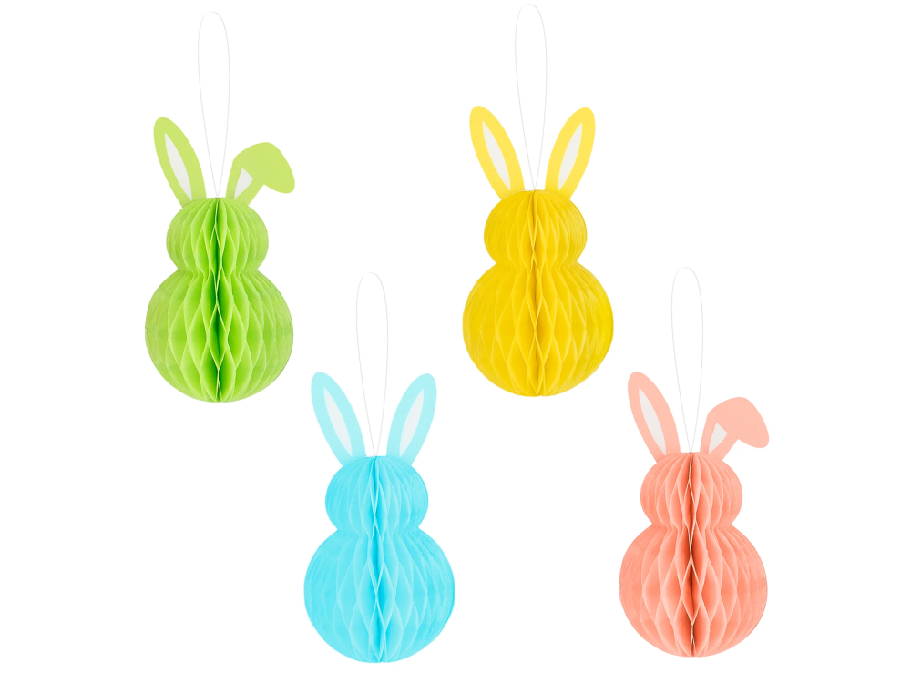 Dekoracja wisząca na Wielkanoc honeycomb - Króliki 4 szt.