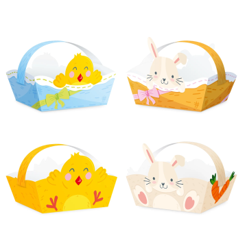 Decorative Easter baskets - Chicks and Bunnies, 4 pcs.