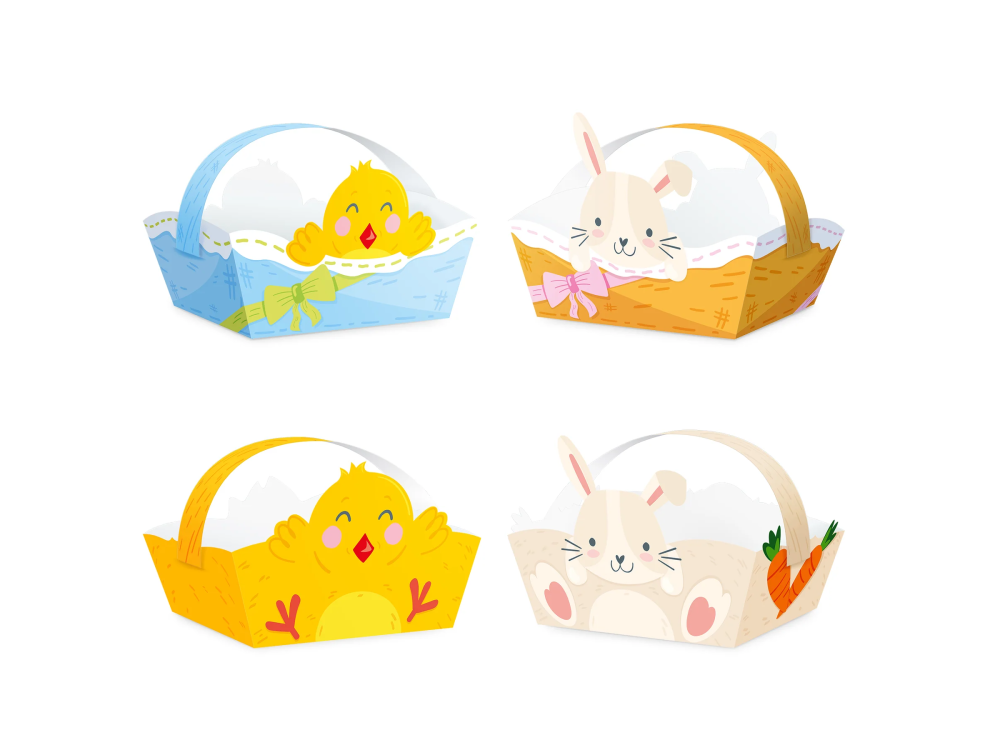 Decorative Easter baskets - Chicks and Bunnies 4 pcs