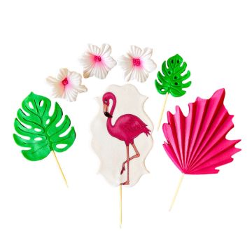 Sugar decorations for a cake Flamingo - Slado - 7 elements