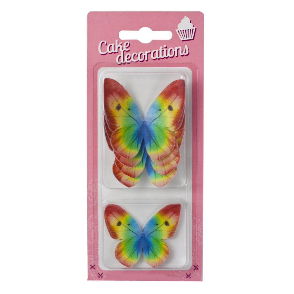 Motylki opłatkowe - Rose Decor - 3D, tęczowe, 8 szt.
