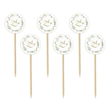 Communion muffin toppers Dove with leaves - GoDan - 6 pcs.