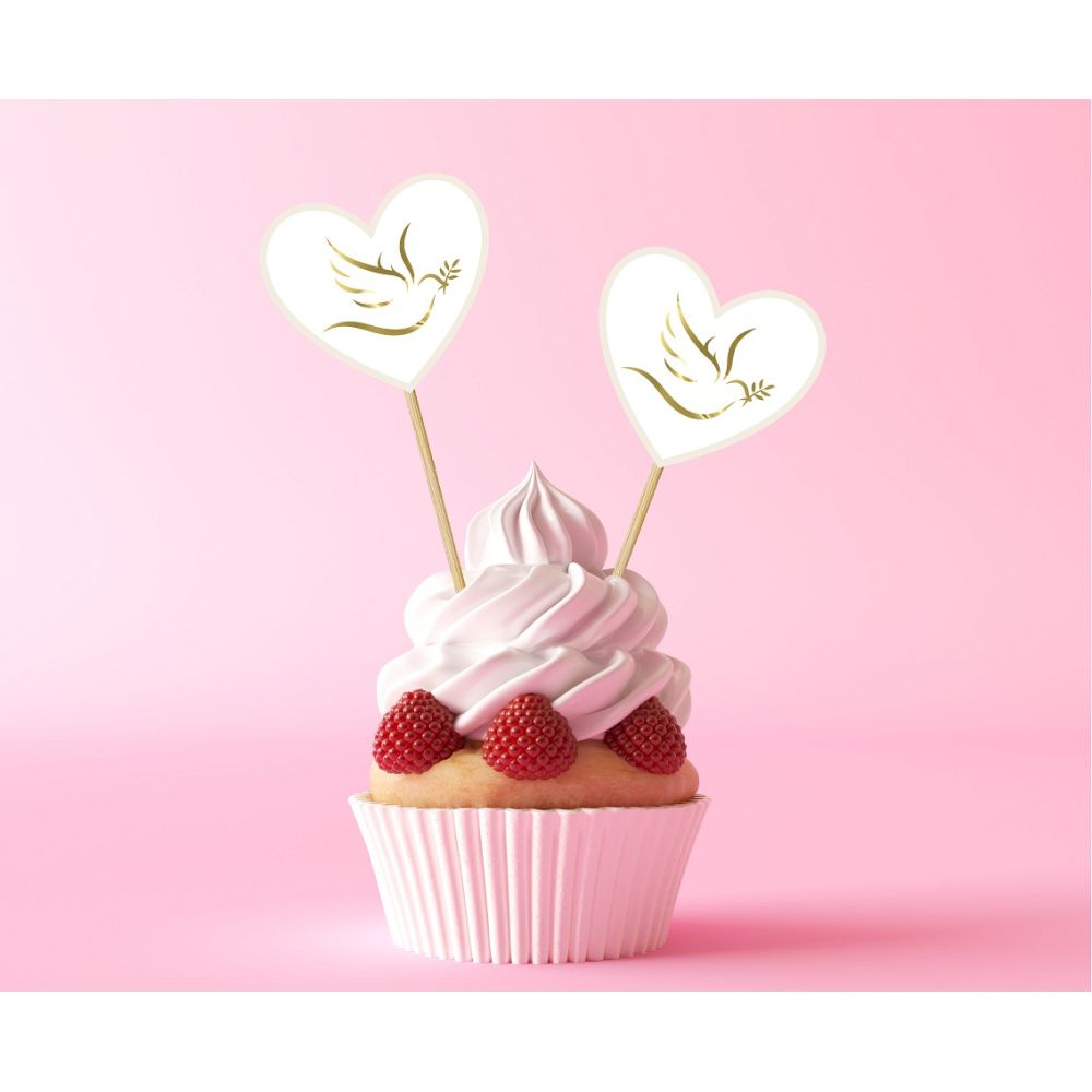 Communion muffin toppers Heart with dove - GoDan - 6 pcs.