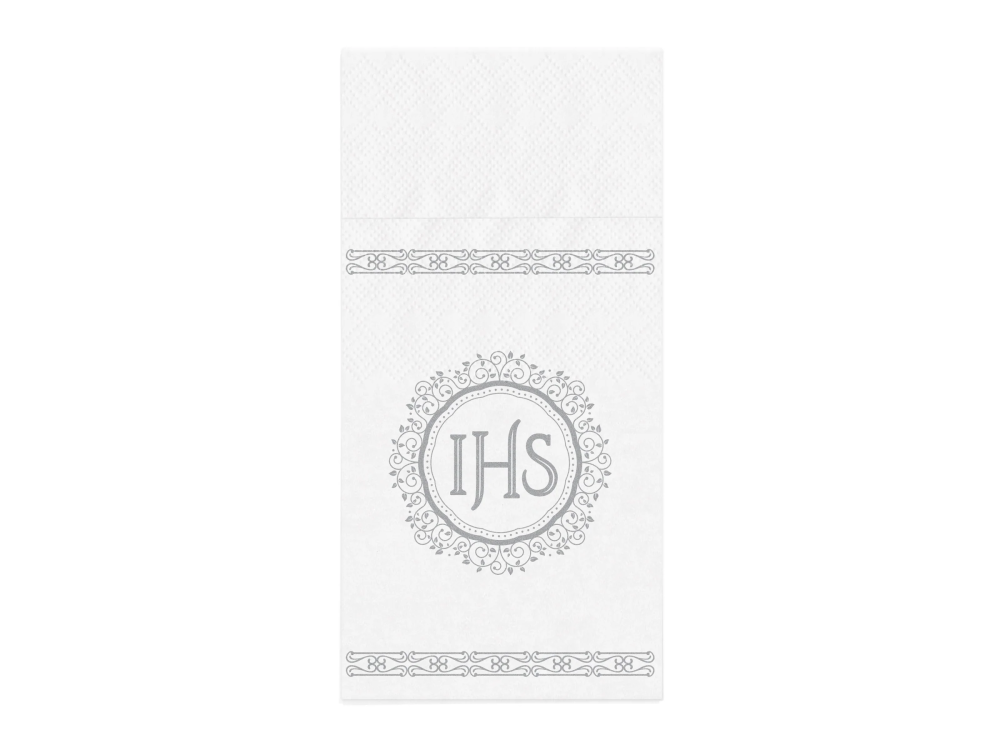 Cutlery pockets IHS - white and silver, 16 pcs.
