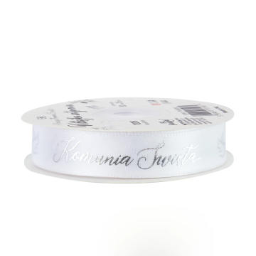 Holy Communion satin ribbon - white and silver, 15 mm x 20 m