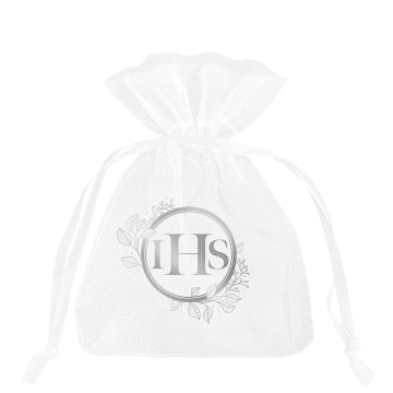 Communion organza bags IHS - white and silver, 10 pcs.