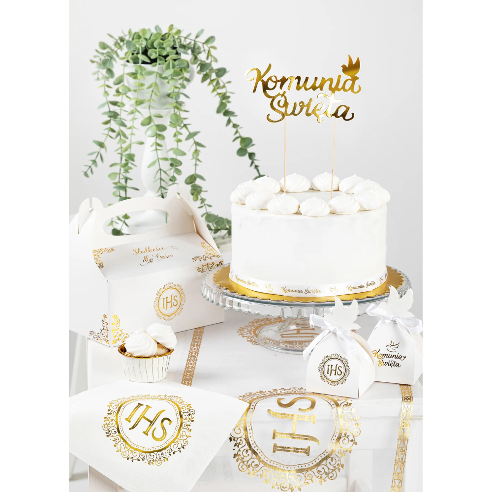 Communion gift boxes IHS - white and gold, 6 pcs.