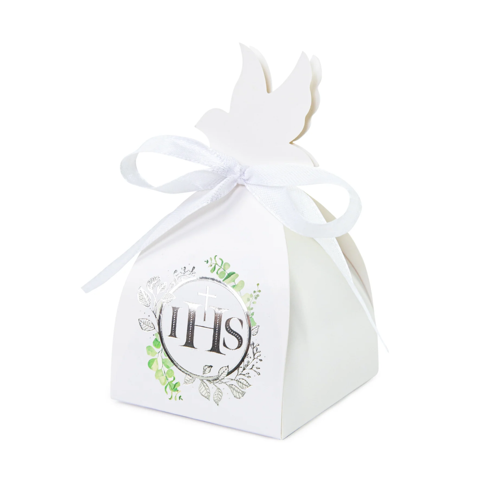 Communion gift boxes IHS - white and silver, twig, 6 pcs.
