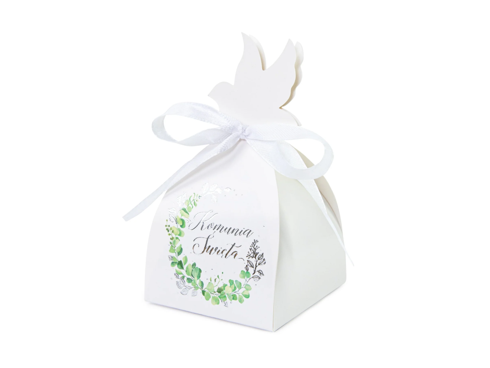 Holy Communion gift boxes - white and silver, twig, 6 pcs.