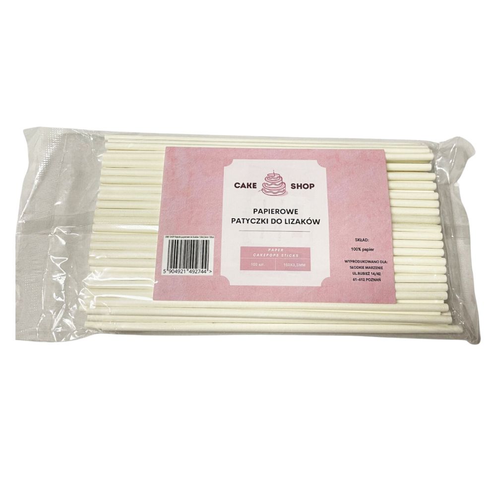 Paper lollipop sticks - white, 15 cm, 100 pcs.