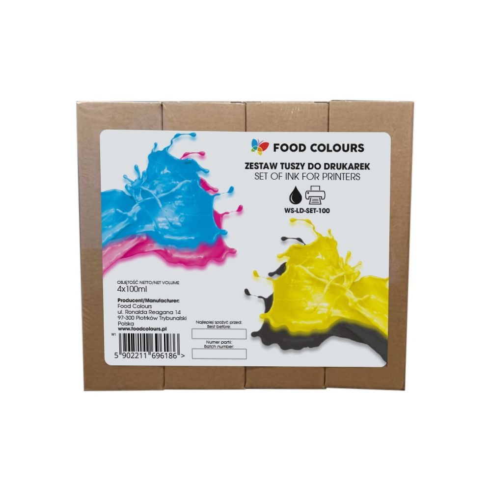 Zestaw tuszy spożywczych do drukarek - Food Colours - 4 x 100 ml