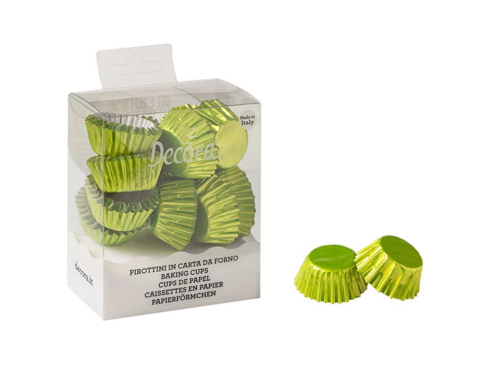 Mini papilotki na muffinki - Decora - Metallic Lime, 27 x 17 mm, 180 szt.