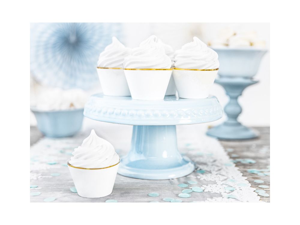 Cupcake wrappers - PartyDeco - white and gold, 6 pcs.