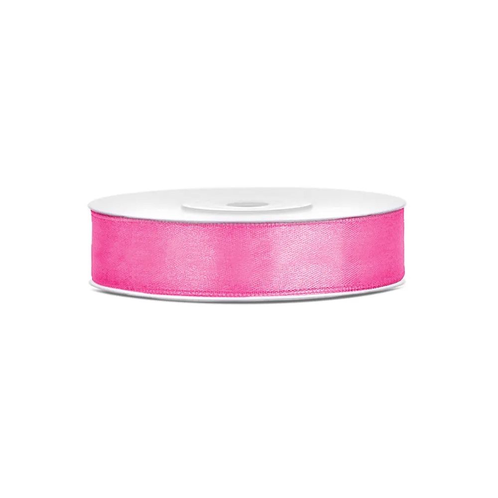 Satin ribbon - PartyDeco - pink, 12 mm x 25 m