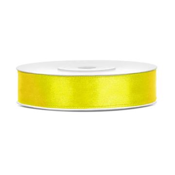 Satin ribbon - PartyDeco - yellow, 12 mm x 25 m
