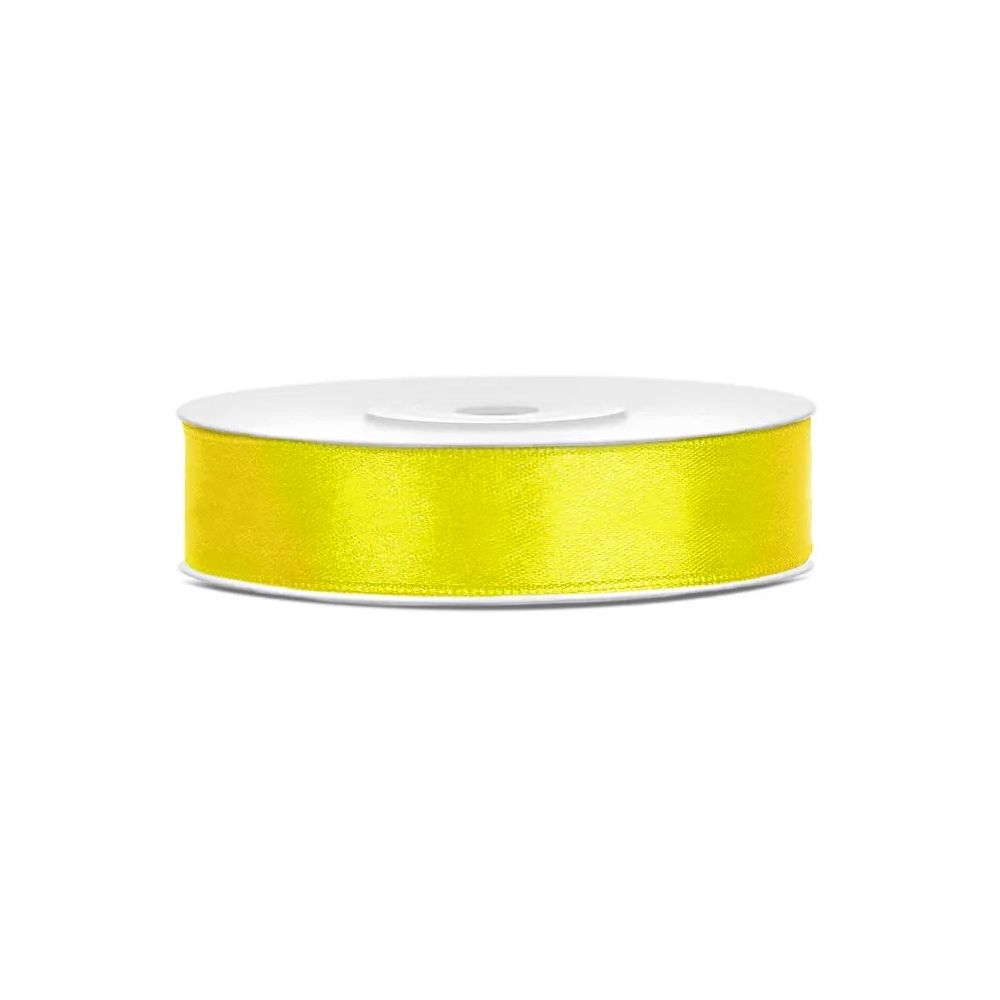 Tasiemka satynowa - PartyDeco - żółta, 12 mm x 25 m