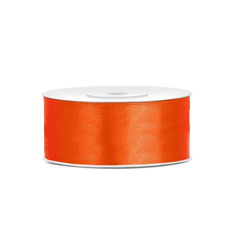 Tasiemka satynowa - PartyDeco - pomarańczowa, 25 mm x 25 m