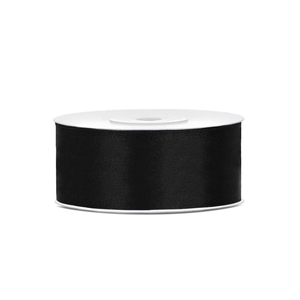 Satin ribbon - PartyDeco - black, 25 mm x 25 m