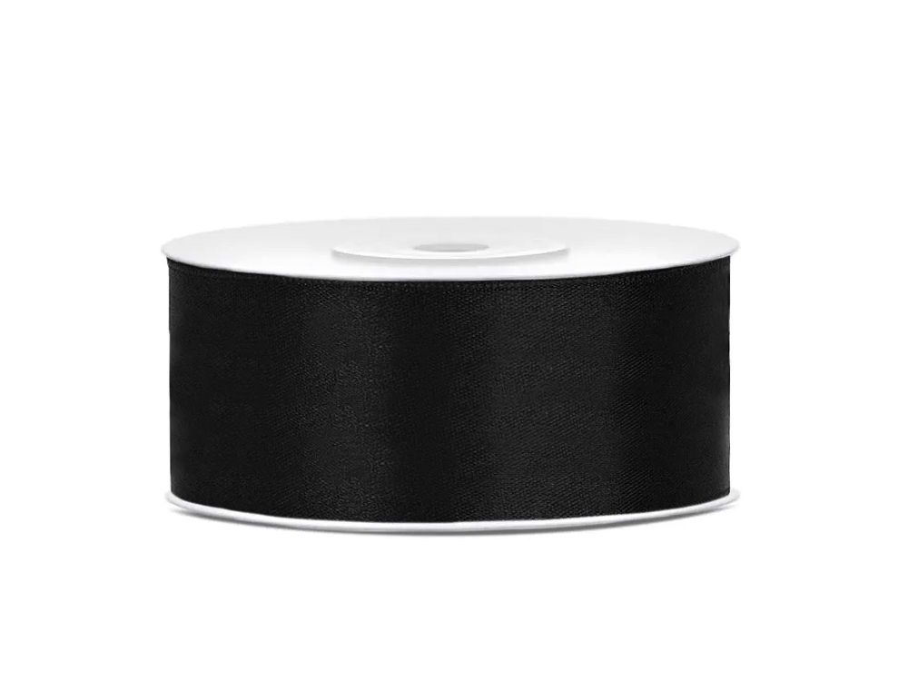 Satin ribbon - PartyDeco - black, 25 mm x 25 m