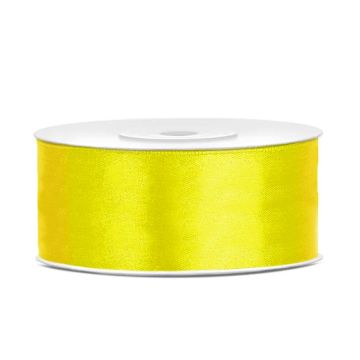 Satin ribbon - PartyDeco - yellow, 25 mm x 25 m