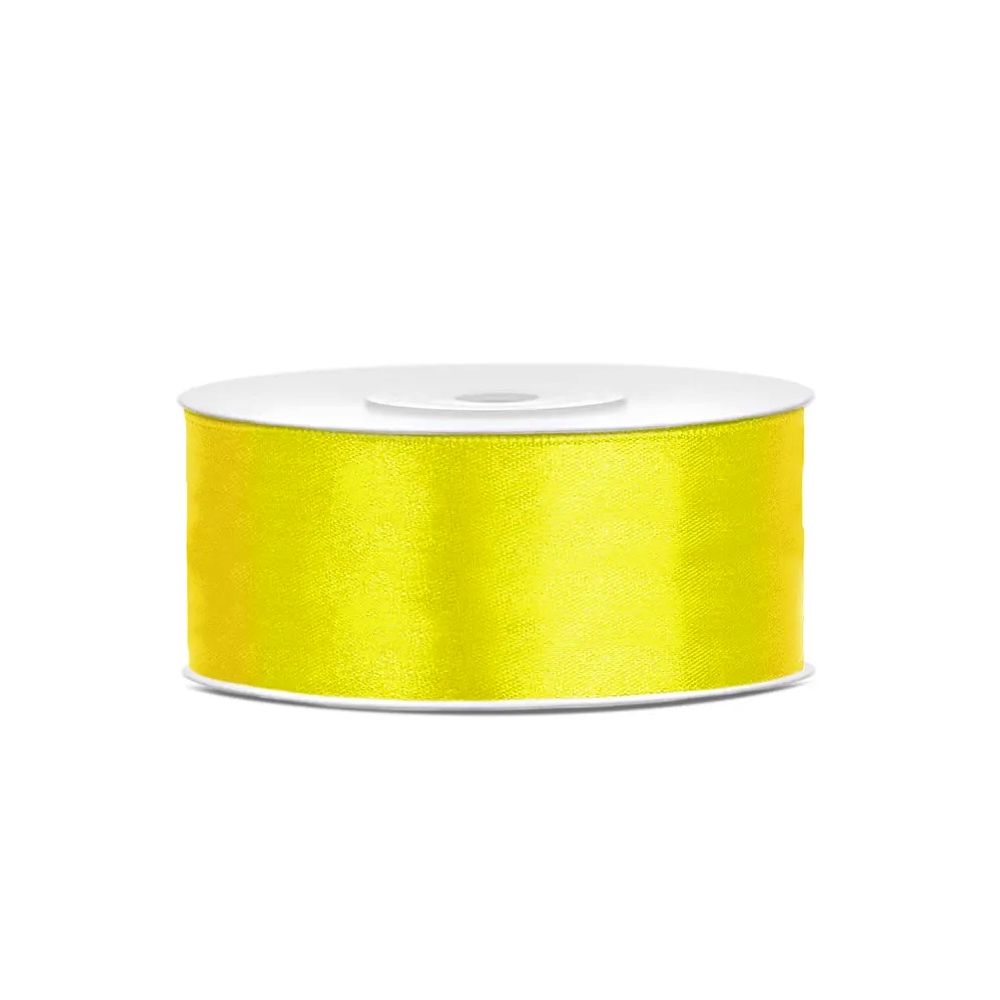 Satin ribbon - PartyDeco - yellow, 25 mm x 25 m