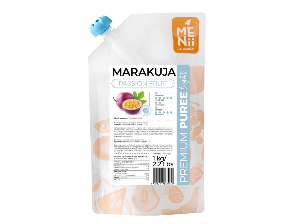 Pulpa owocowa Premium Puree Light - Menii - Marakuja, 1 kg