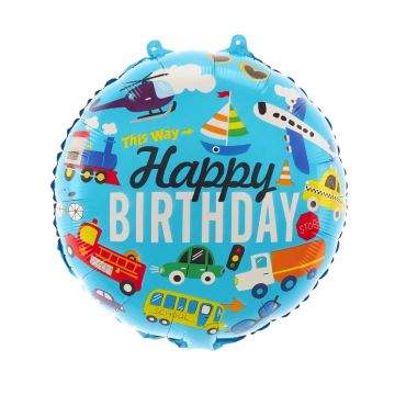 Balon foliowy Happy Birthday Pojazdy - 45 cm