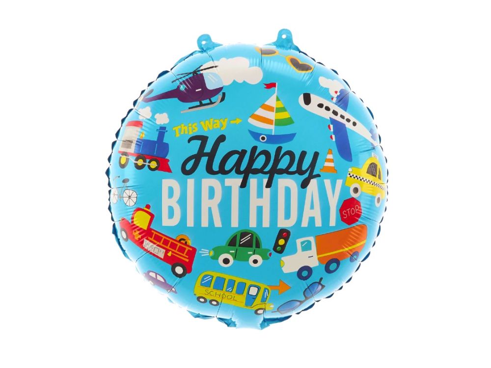 Balon foliowy Happy Birthday Pojazdy - 45 cm