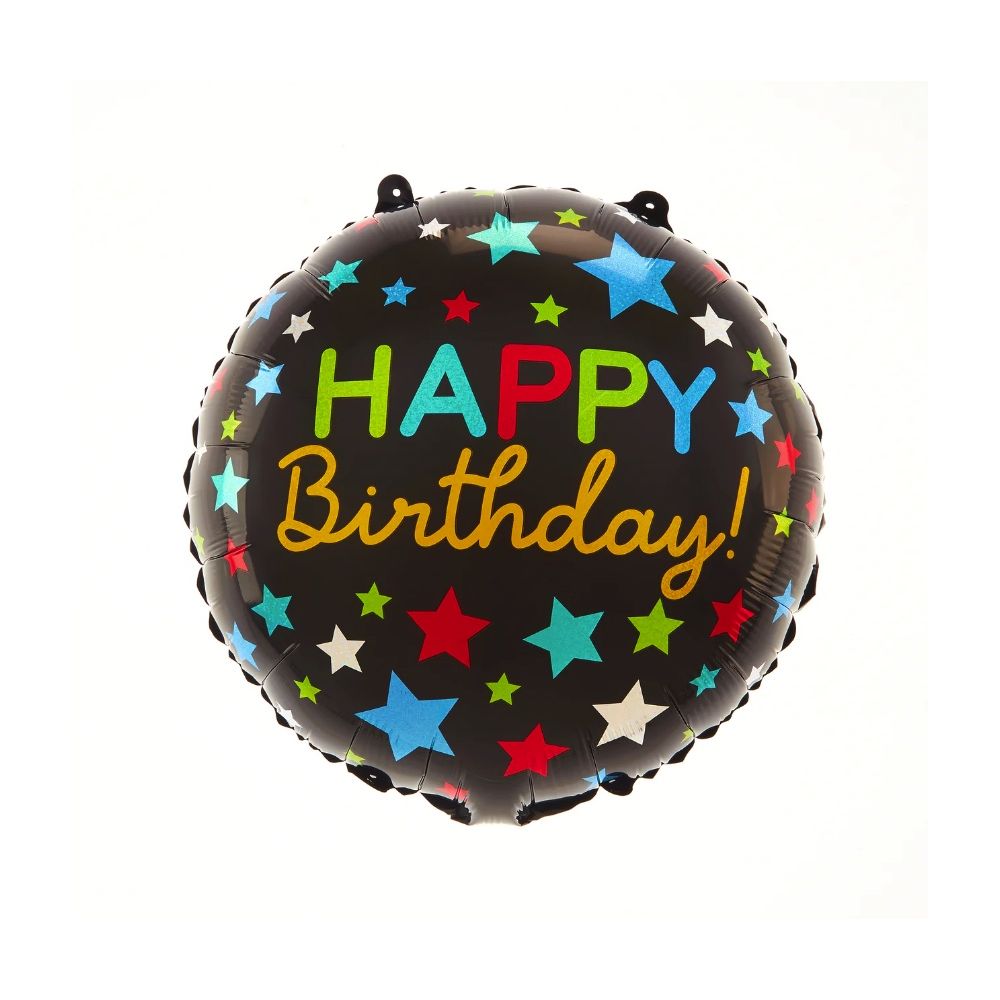 Balon foliowy Happy Birthday Gwiazdki - 45 cm