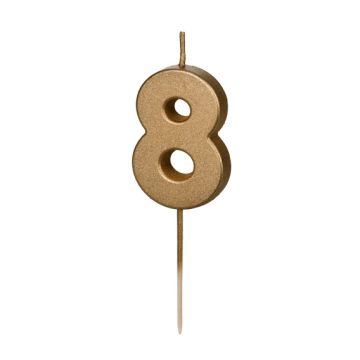 Birthday Candle number 8 - PartyDeco - gold