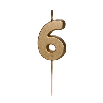 Birthday Candle number 6 - PartyDeco - gold