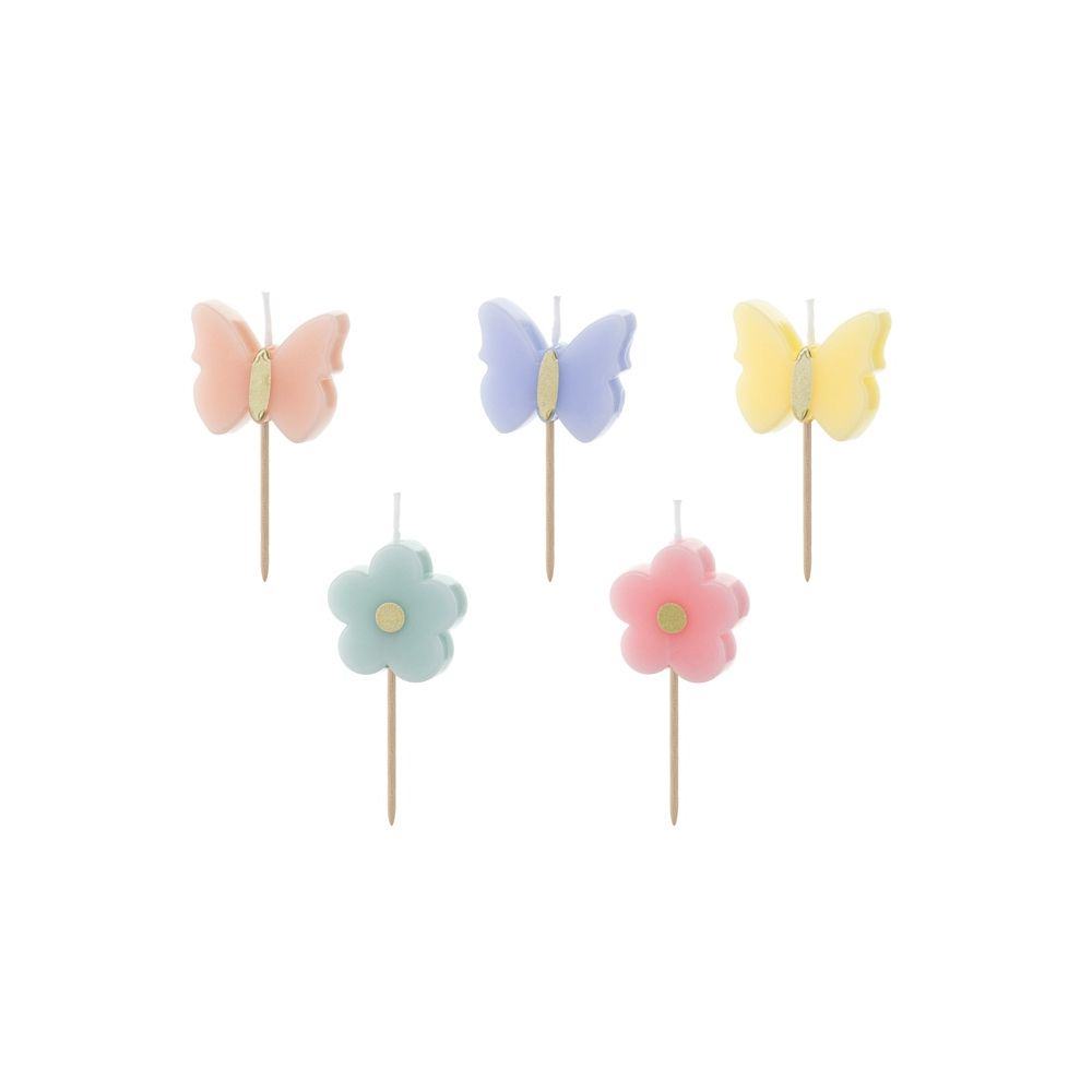 Birthday Candles Flowers and Butterflies - PartyDeco - 5 pcs.