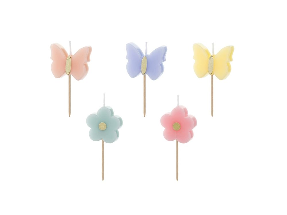Birthday Candles Flowers and Butterflies - PartyDeco - 5 pcs.