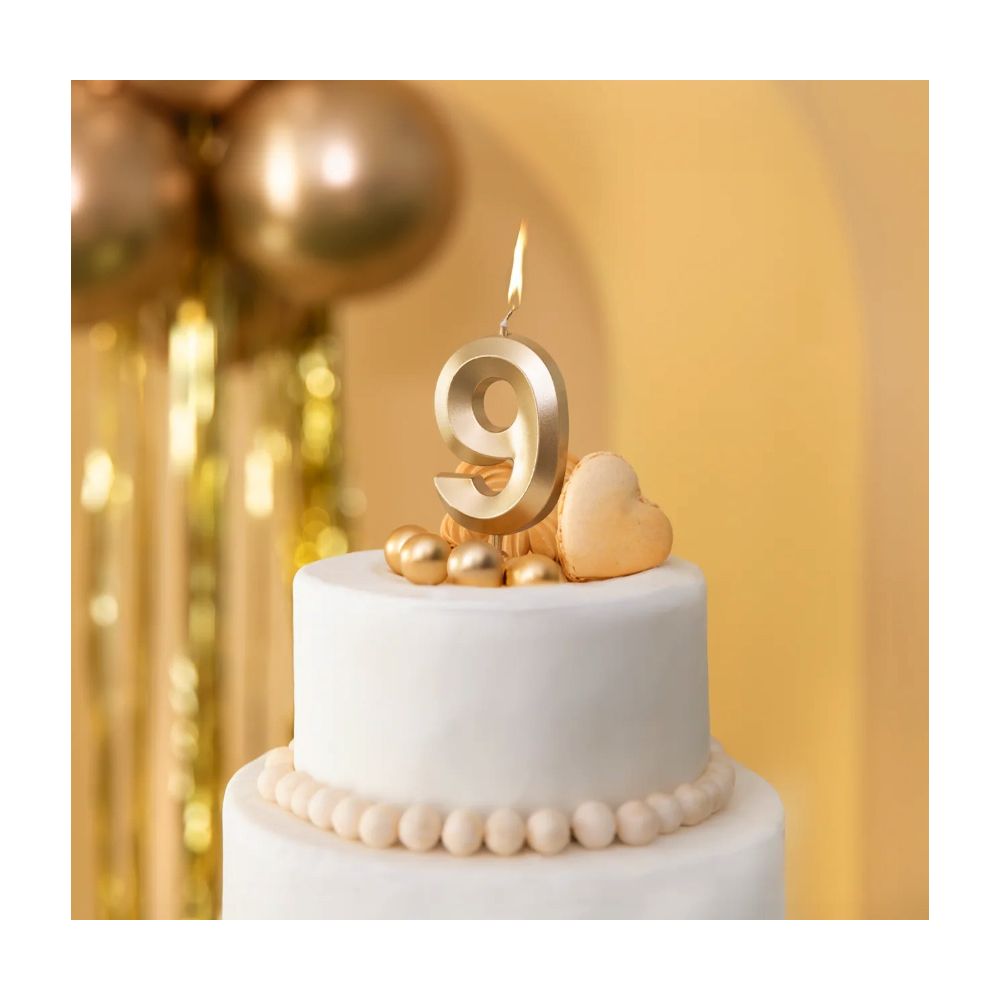 Birthday Candle number 9 - metallic gold