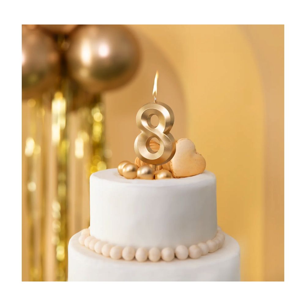 Birthday Candle number 8 - metallic gold