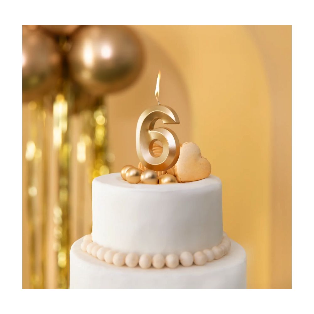 Birthday Candle number 6 - metallic gold