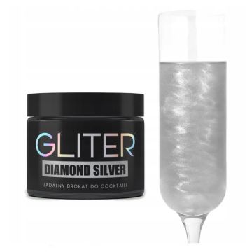 Brokat jadalny Gliter do napojów Diamond Silver - Słodki Bufet - srebrny, 10 g