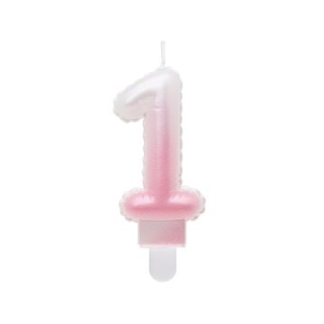 Birthday candle number 1 - GoDan - white-pink ombre