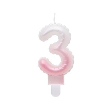 Świeczka urodzinowa cyfra 3 - GoDan - biało-różowa ombre