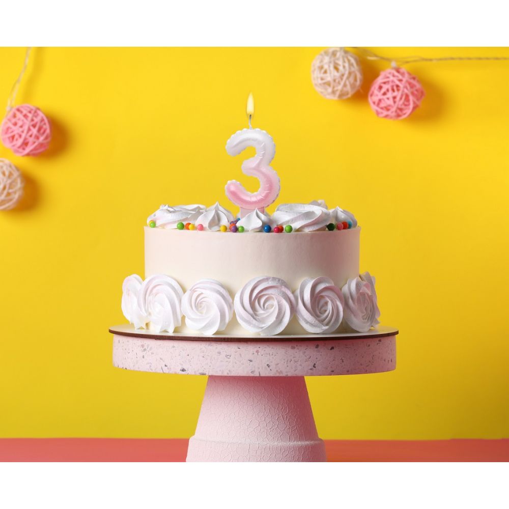 Świeczka urodzinowa cyfra 3 - GoDan - biało-różowa ombre