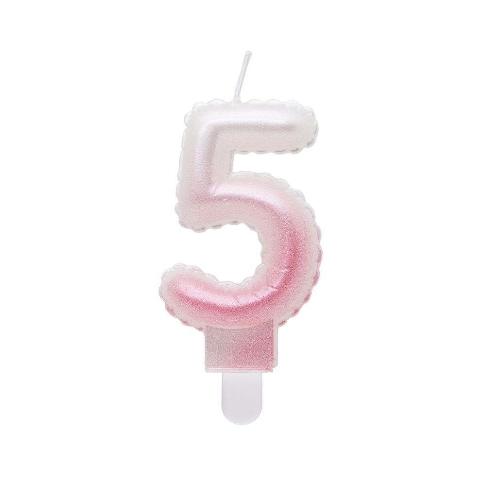 Świeczka urodzinowa cyfra 5 - GoDan - biało-różowa ombre