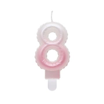 Świeczka urodzinowa cyfra 8 - GoDan - biało-różowa ombre