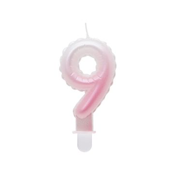Birthday candle number 9 - GoDan - white-pink ombre
