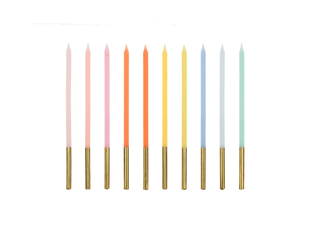 Smooth birthday candles - PartyDeco - mix of colors, 10 pcs.
