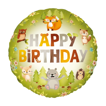 Balon foliowy okrągły Leśni Przyjaciele - Happy Birthday, 45 cm